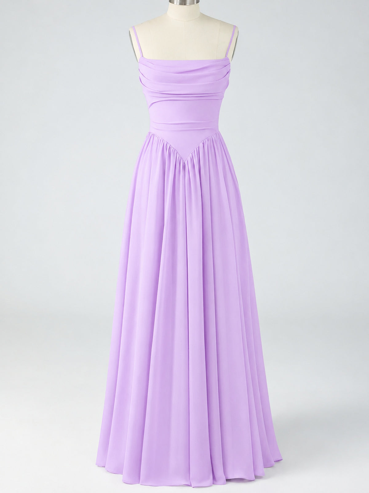 Spaghetti Strap Ruched Chiffon Maxi Dress with Backless
