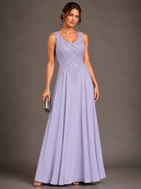 A-line 2 Pieces Chiffon Appliques Mother of The Bride Dresses with Jackets