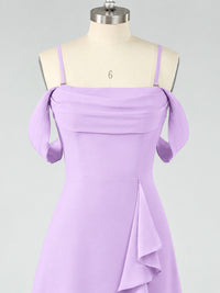 Spaghetti Strap Chiffon Bridesmaid Dress with Ruffles Slit