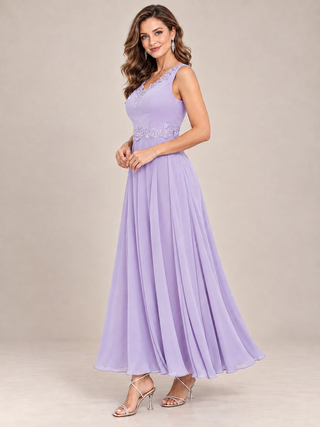 Dusty Blue Floral Lace Chiffon Mother of the Bride Dress with Jacket