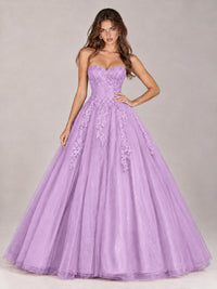 Strapless Sweetheart Tulle Ball Gown Prom Dress with Lace Appliques