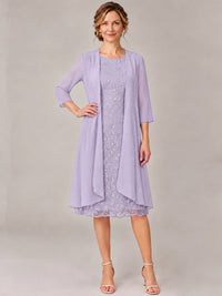 Tea Length Sequin Lace Mother of The Bride Dress with Chiffon Jacket