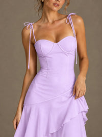 Spaghetti Strap Tiered Ruffles Chiffon Prom Dress