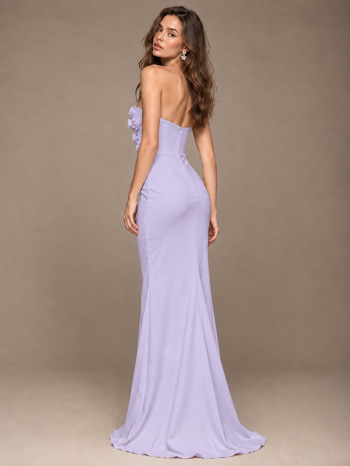 White Strapless Mermaid Maxi Dress with 3D Floral Appliques
