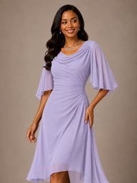Cowl Neck Ruched Chiffon Mother of the Bride Dresses with Flutter Sleeves
