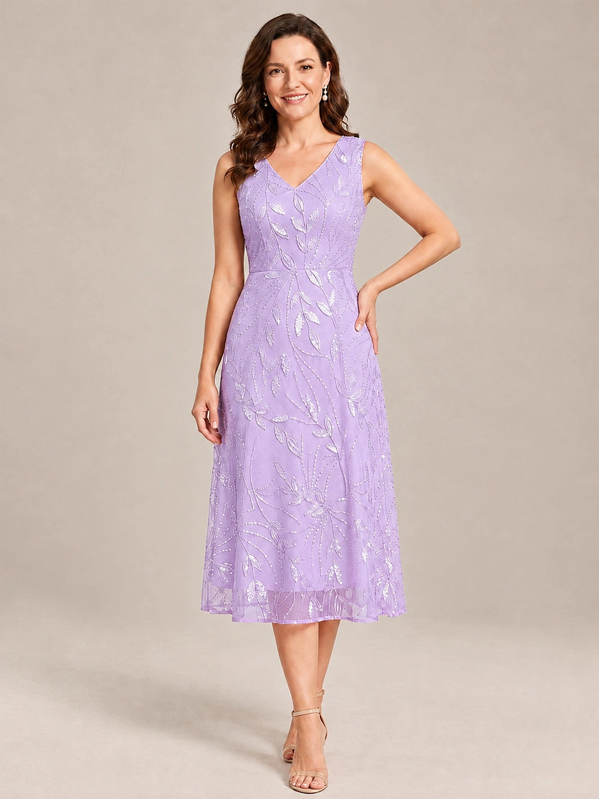 Tea Length Sequin Lace Mother of the Bride Dress with Chiffon Jacket