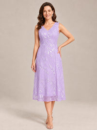 Tea Length Sequin Lace Mother of the Bride Dress with Chiffon Jacket