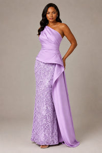 One-Shoulder Mother of the Bride Dress with Sequin Skirt and Peplum