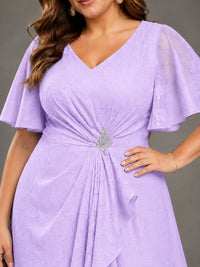 Jacquard Chiffon A-Line V-Neck High-Low Mother of the Bride Dress