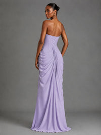 Strapless Bodycon Pleated Chiffon Formal Dress with Slit