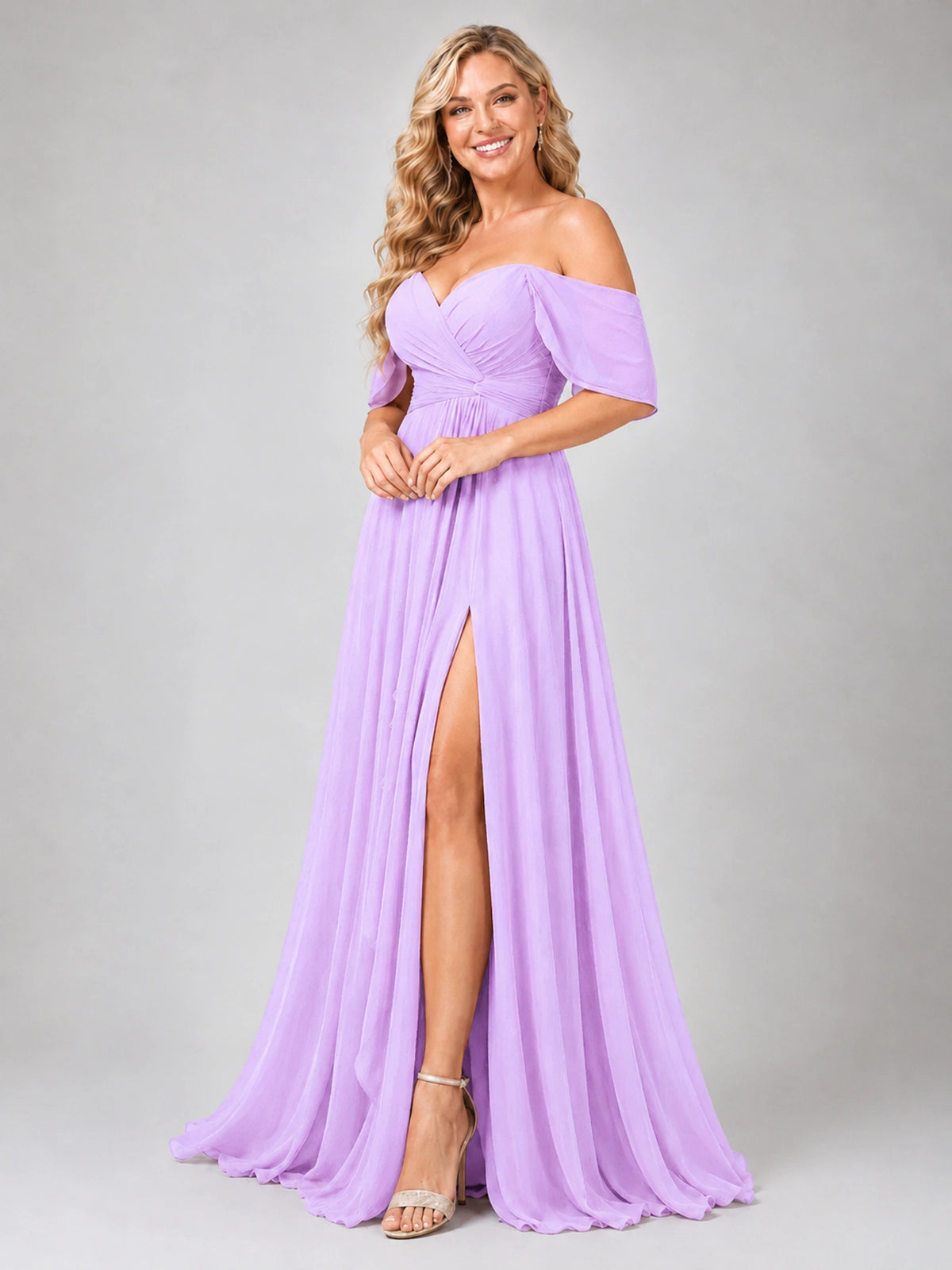 Off Shoulder Chiffon Bridesmaid Dress with Slit