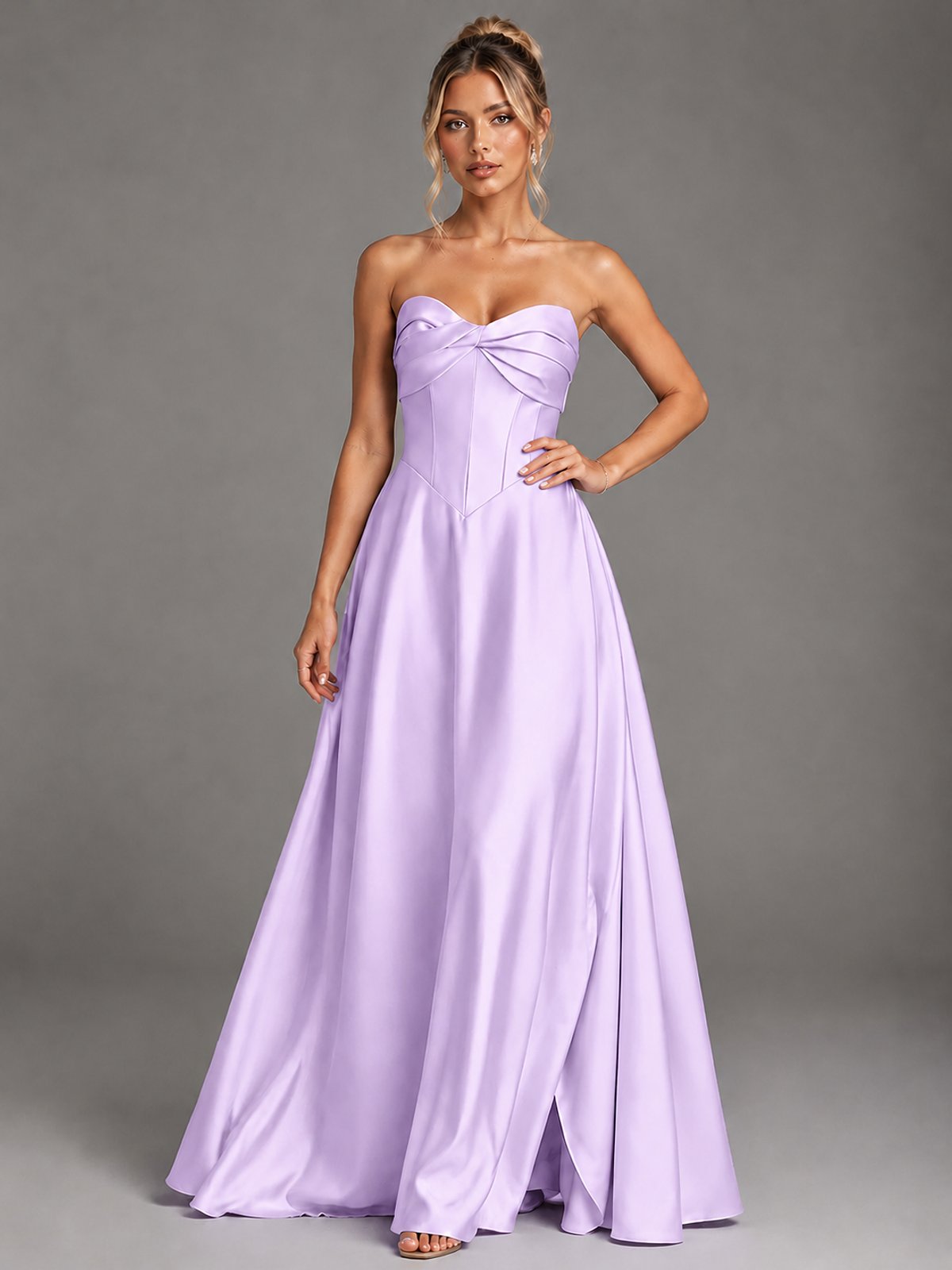 Sweetheart Neck Strapless Satin A-Line Prom Dress