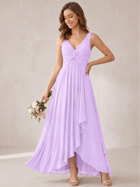 V-Neck High-Low Chiffon Bridesmaid Dress with Ruffles