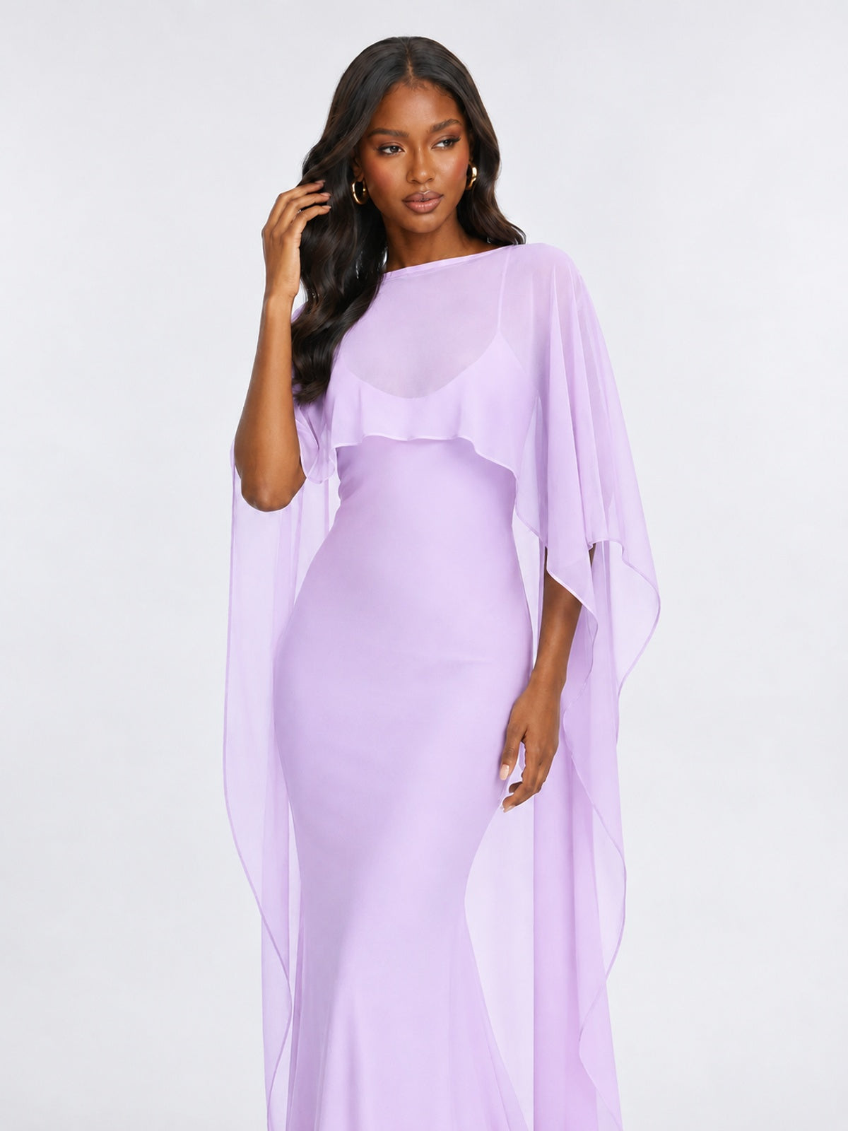Satin Cape Prom Dresses Meramid Maxi Dress