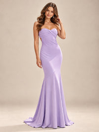 Light Blue Strapless Sweetheart Mermaid Prom Dress with Pleated Bodice