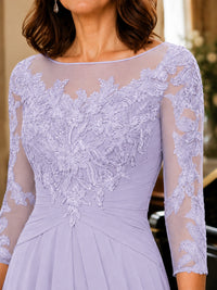 A-Line Chiffon Mother of the Bride Dress with Floral Applique 3/4 Sleeves