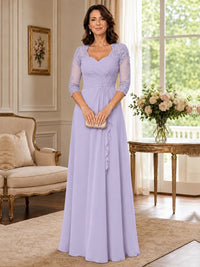 Chiffon Lace Applique Mother of the Bride Dress with 3/4 Sleeves