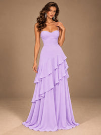 Sweetheart A-Line Ruffle Prom Dress with Spaghetti Straps