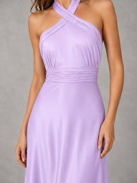 Sage Green Satin A-Line Bridesmaid Dress with Halter Neck