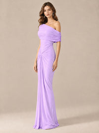 Elegant Draped Off Shoulder Ruched Mermaid Chiffon Formal Evening Gown