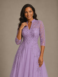 Embellished Appliques Mother of the Bride Dress with 3/4 Sleeves