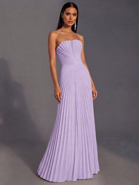 Strapless A-line Long Pleated Satin Prom Dress