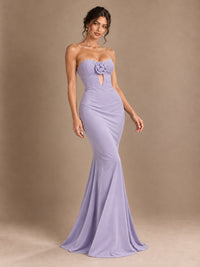 Emerald Green Strapless Mermaid Prom Dress with 3D Rose & Keyhole Cutout