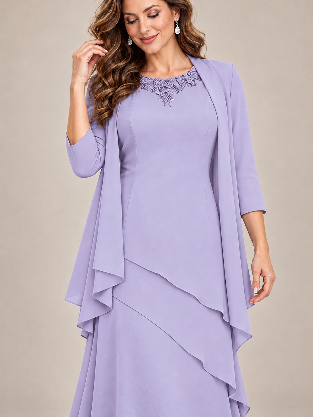 Dusty Blue Two-Piece Chiffon Mother of the Bride Dress with Jacket