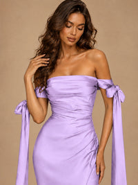 Off The Shuolder Satin Prom Dress Slit Mermaid Formal Gowns