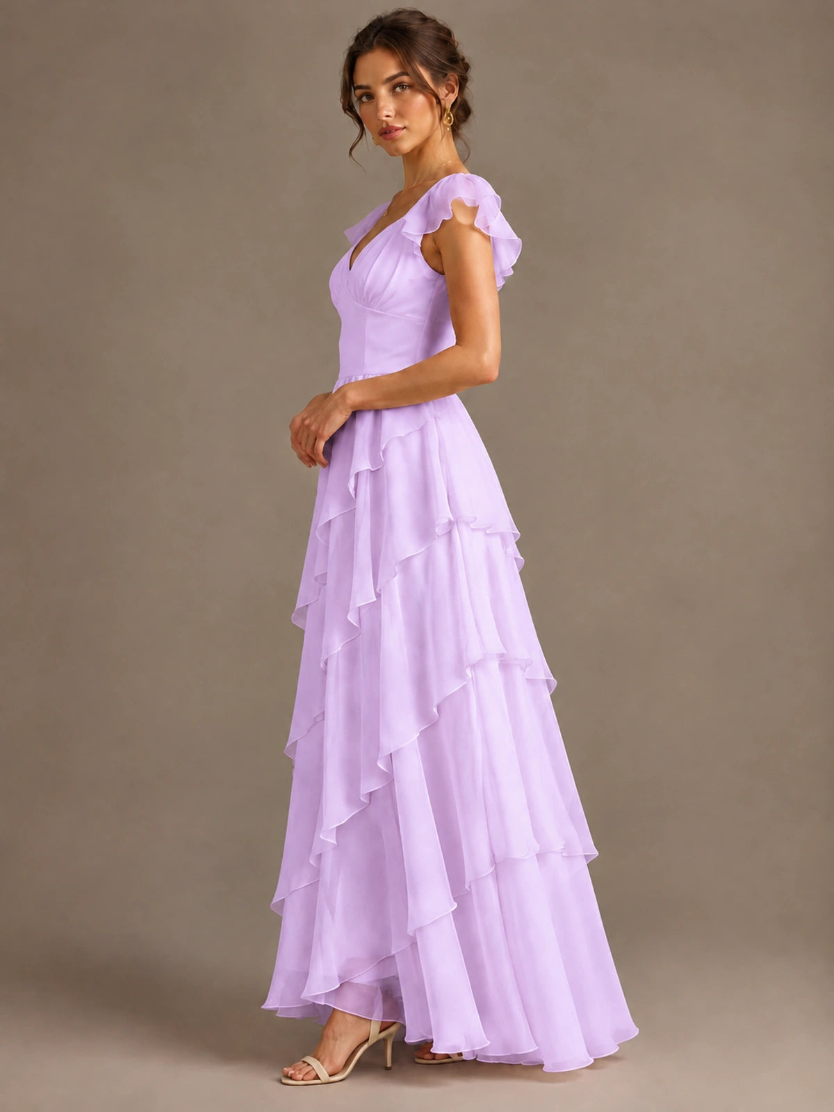Ruffle Tiered V Neck Maxi Dress