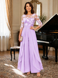 Lace Applique Wide-Leg Chiffon Mother of the Bride Jumpsuit