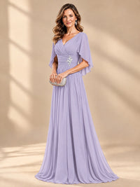 Ruched V Neck Mother of The Bride Dresses with Shawls Appliques and Cap Sleeves