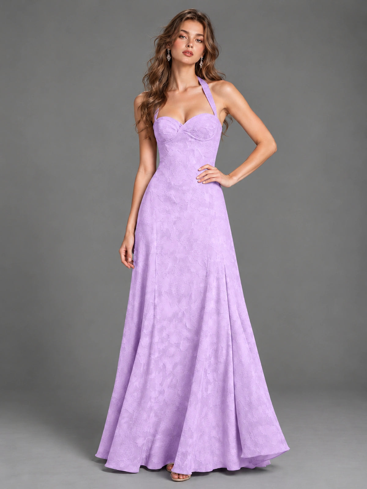 A-Line Halter Floral Chiffon Maxi Dress