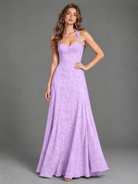A-Line Halter Floral Chiffon Maxi Dress
