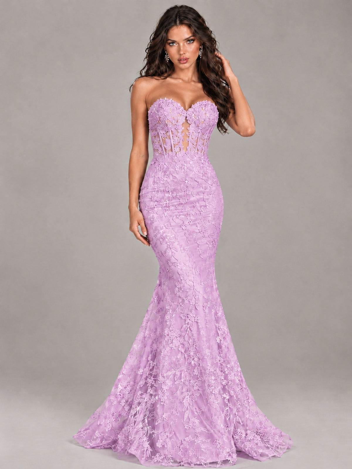 Strapless Corset Mermaid Prom Dress Lace Appliqué Formal Gown