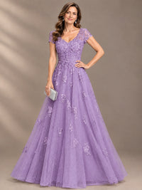 Lace Appliques A-line Mother of The Bride Dresses with Short Sleeves