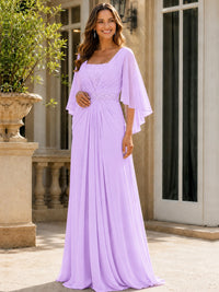 Elegant V-Neck Sequined Chiffon Mother of the Bride Dress with Flutter Sleeves