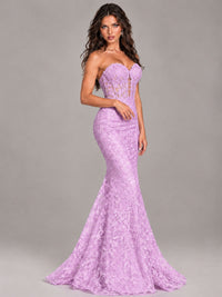 Strapless Corset Mermaid Prom Dress Lace Appliqué Formal Gown