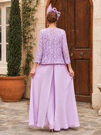 Elegant 3-Piece Chiffon Mother of the Bride Pantsuit with Floral Applique Jacket