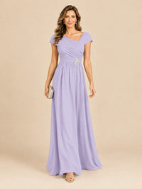 Cap Sleeve Mother of The Bride Dresses Long Chiffon Formal Gowns