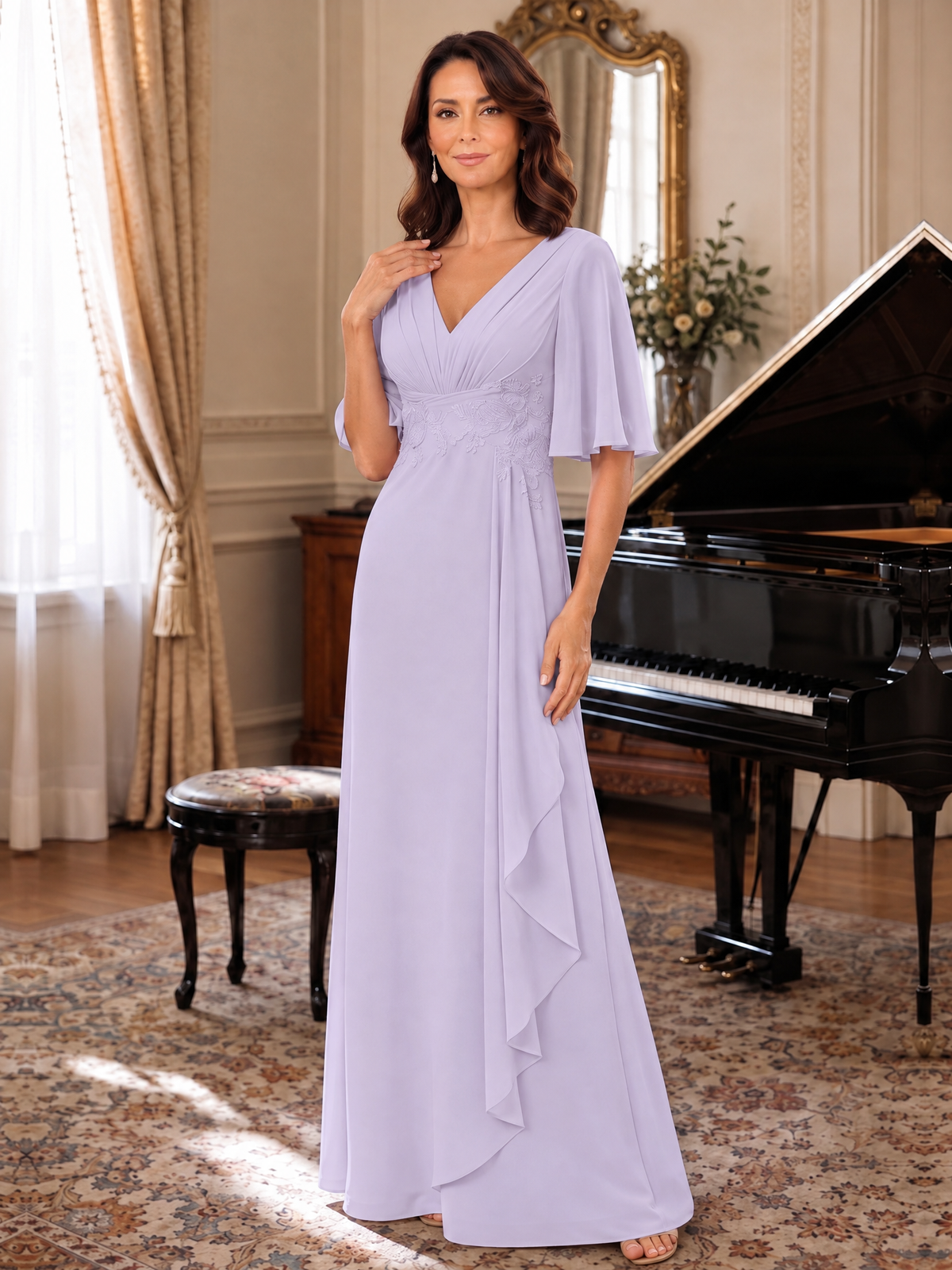 V-Neck Chiffon Lace Mother of the Bride Dresses