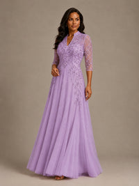 Embellished Appliques Mother of the Bride Dress with 3/4 Sleeves