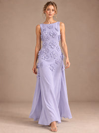 3D Floral Applique Sleeveless Formal Maxi Dress