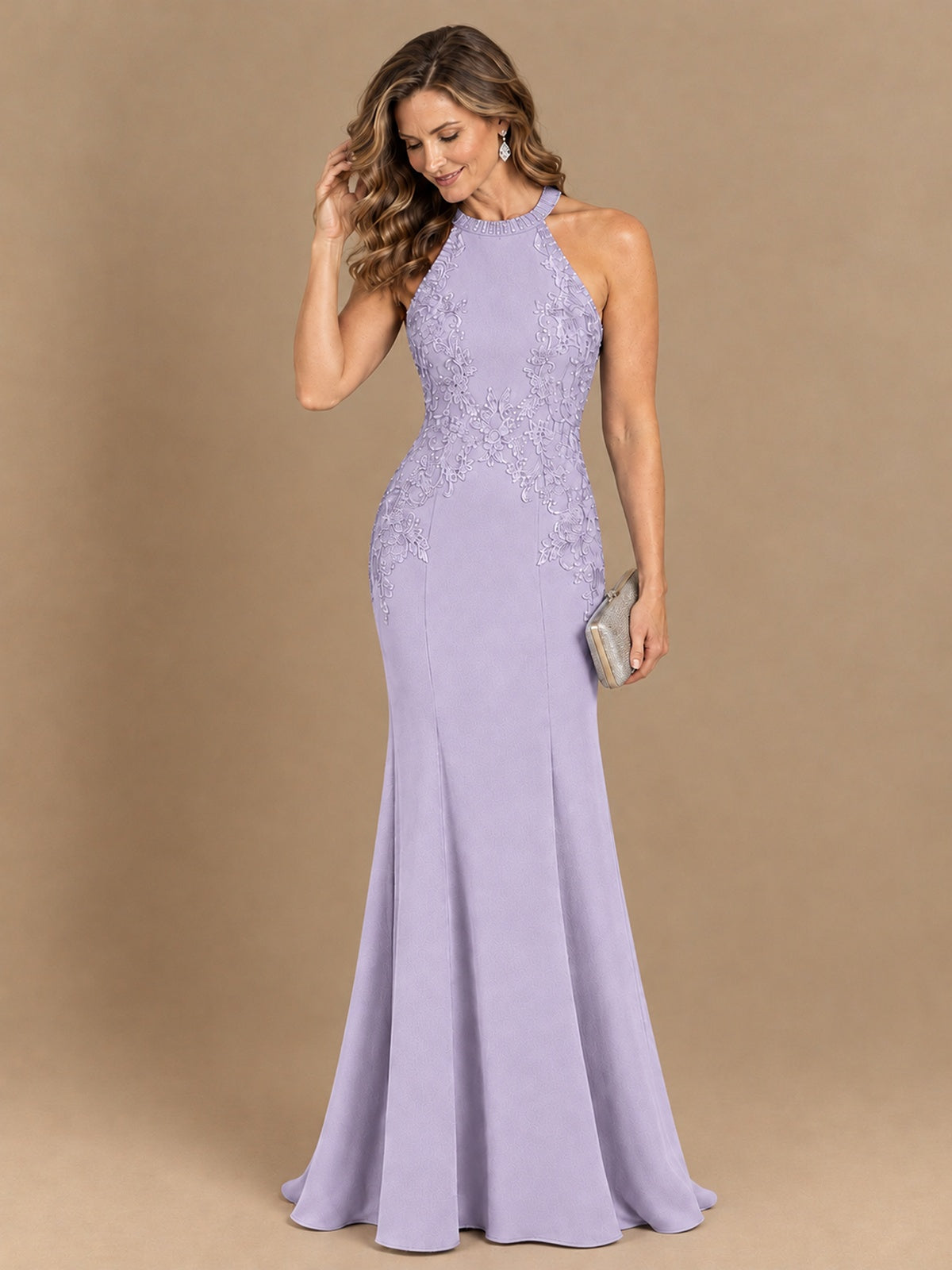 Halter Neckline Lace Appliques Mother of The Bride Dresses