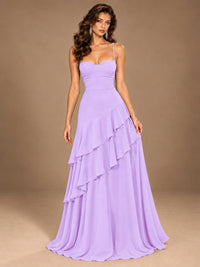 Sweetheart A-Line Ruffle Prom Dress with Spaghetti Straps