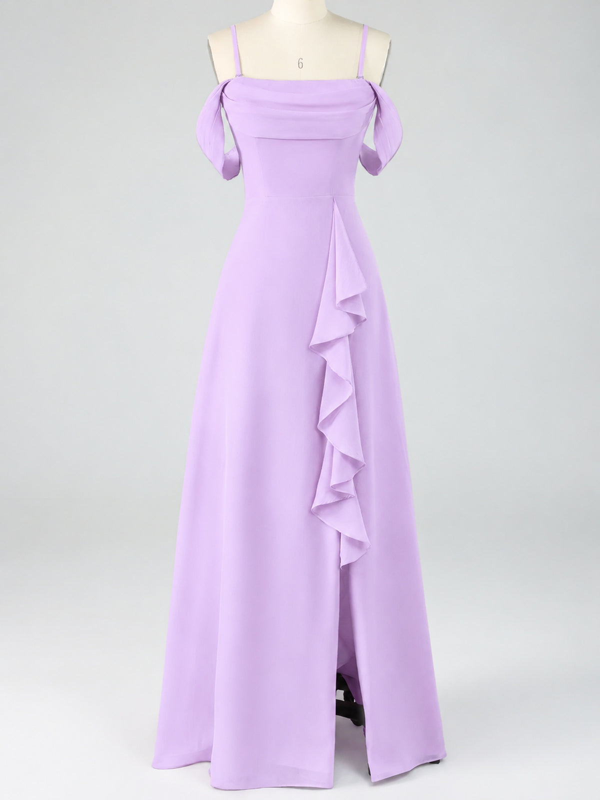 Spaghetti Strap Chiffon Bridesmaid Dress with Ruffles Slit