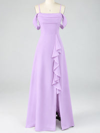 Spaghetti Strap Chiffon Bridesmaid Dress with Ruffles Slit