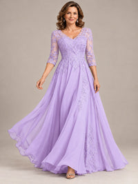 Sequin Lace A-Line Mother of the Bride Dress with 3/4 Sleeves