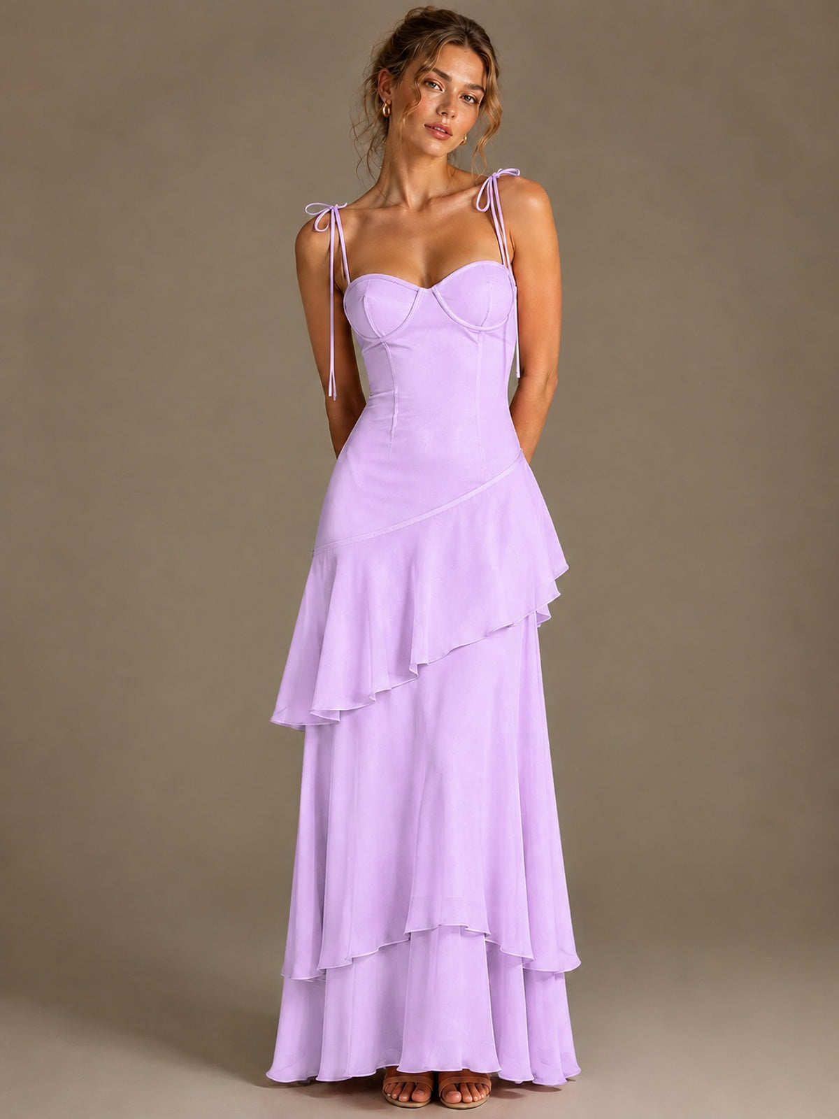 Spaghetti Strap Tiered Ruffles Chiffon Prom Dress