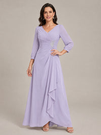 V-Neck Pleated Chiffon Mother of the Bride Dress with Flutter Sleeves